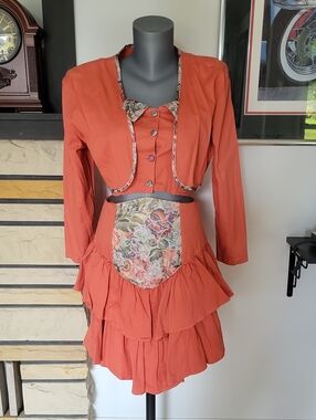 En Chante 3 Piece Skirt Set Large Orange 1980s Vintage